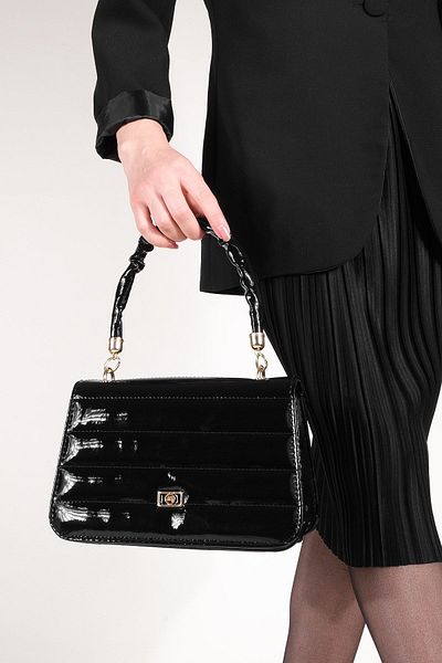 Marjin Women's Hand&Shoulder Bag Crossbody Bag Length Black Patent Leather