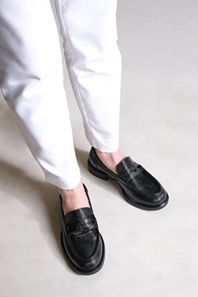 Marjin Damskie mokasyny ze skóry węża, codzienne, klasyczne buty, codzienne mokasyny Zoket w kolorze czarnym