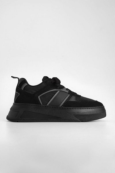 Marjin Men's Sneakers Thick Sole Lace-Up Sports Shoes Vetur Black