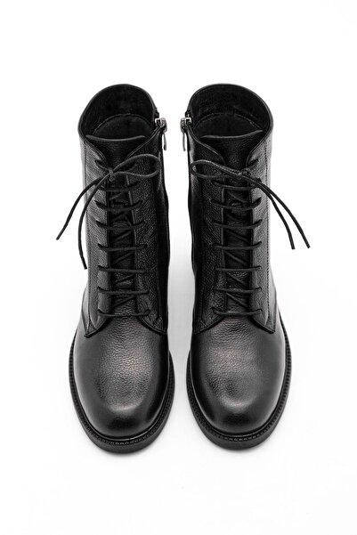 Marjin Dámské kozačky z pravé kůže šněrovací na zip ležérní kozačky Alfira černá