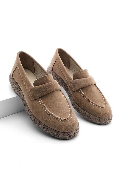 Marjin Women's Genuine Leather Loafer Casual Shoes Rutel Tan Suede