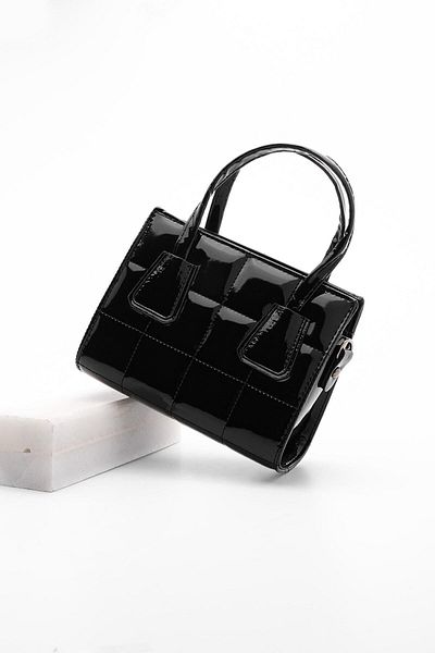 Marjin Women's Hand&Shoulder Bag Quilted Strap Bag Minla black Patent Leather