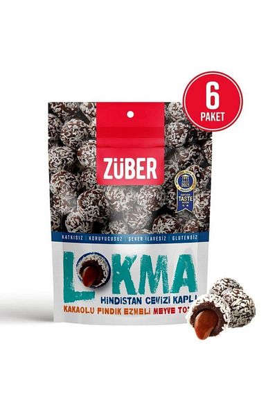Züber 96g x 6 Pack - Bite Coconut Covered Fruit Ball with Cocoa and Nut Butter