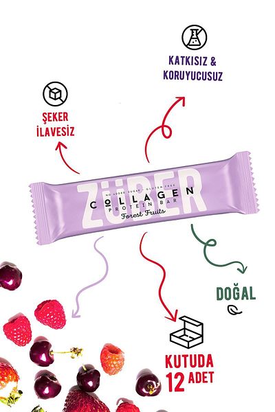 Züber Forest Fruit Collagen Protein Bar - 35g, 12 Pieces