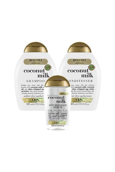 OGX Coconut Milk Nourishing - Sulfate-Free Shampoo and Care Cream 385ml, Serum 100ml