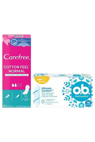 o.b. Normal Tampon 16 Pieces + Carefree Cotton Feel Normal Perfumed Daily Pad 20 Pieces