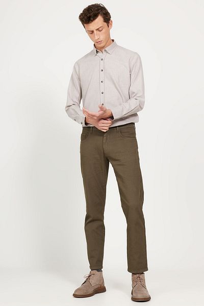 ALTINYILDIZ CLASSICS Ανδρικό βαμβακερό παντελόνι Khaki - 5 τσέπες, χαλαρή εφαρμογή, Dobby