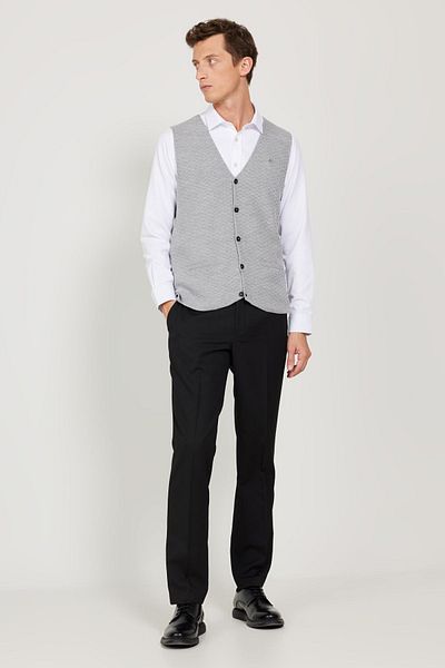 ALTINYILDIZ CLASSICS Graue Strickweste für Herren mit V-Ausschnitt – Altıny Yıldız Classics, Standard Fit
