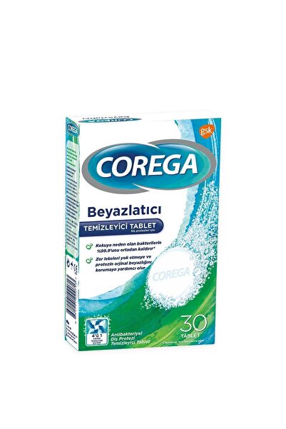 Corega Antibakteriyel Protez Beyazlatıcı Tablet 30'lu + Tat İçermez Protez Yapıştırıcı Krem 40gr