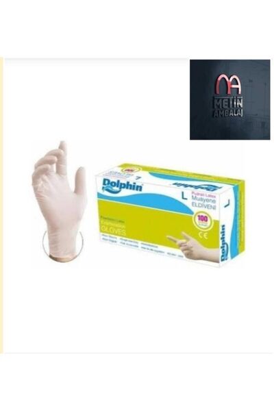 Dolphin Beyaz Latex Pudralı Ameliyat Eldiveni L Beden 100lü