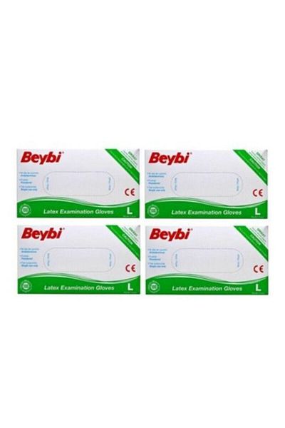 Beybi Latex Powdered Gloves, Pack of 100, Size L, 4 Pieces
