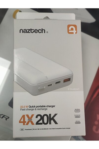 Naztech powerbank usb ve type-c çıkışlı 20,00 mah