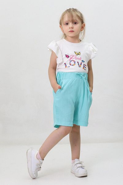 Kamex Turquoise Butterfly Love Printed T-Shirt and Lace up Shorts Set