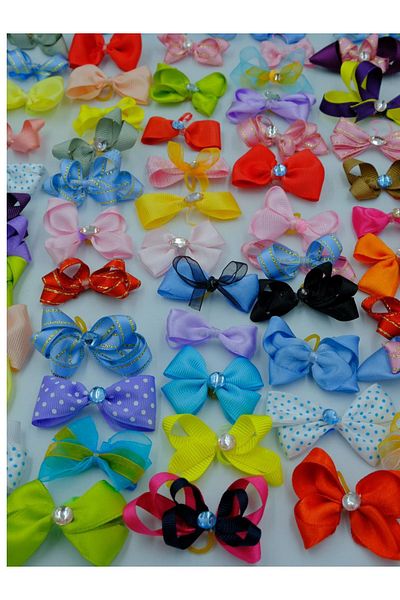 Hubjua Royal 10 Pieces Luxury Rhinestone Dog Bow Accessory - Elastic Buckle