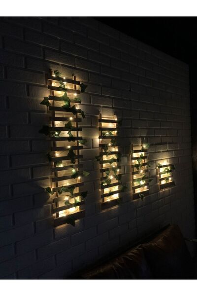 MSAĞWOODS Çam Ağacı Peri Ledli Ahşap Saksı Sarmaşıklı Standı Çiçeklik Kış Bahçesi Balkon Dekor Yapay Çiçek