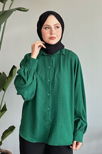 InStyle Emerald Green Casual Basic πουκάμισο