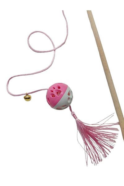 Be Cat Cat Fishing Rod, Rattle, Plastic, Colorful, Cat Patterned, Tasseled, Wooden Handle, Toy