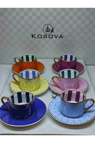 Kosova Gold Polka Dot Porcelain Cup Set Colorful