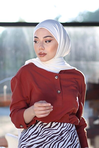 Organic Μοντέλο χτενισμένο βαμβακερό σάλι Hijab - Λευκό