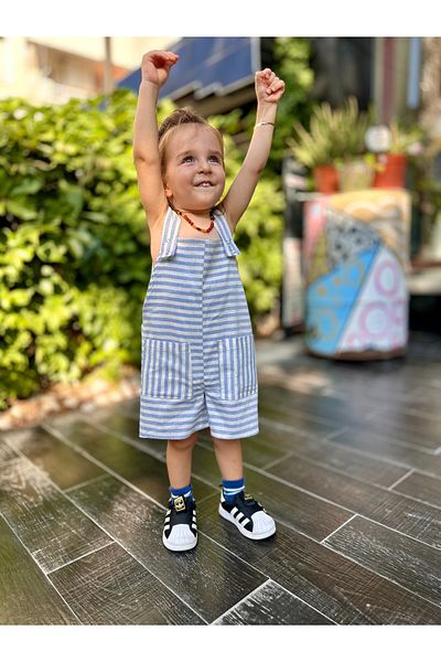 Weeny Muse Linen Striped Salopet - Shorts with Pockets and Straps