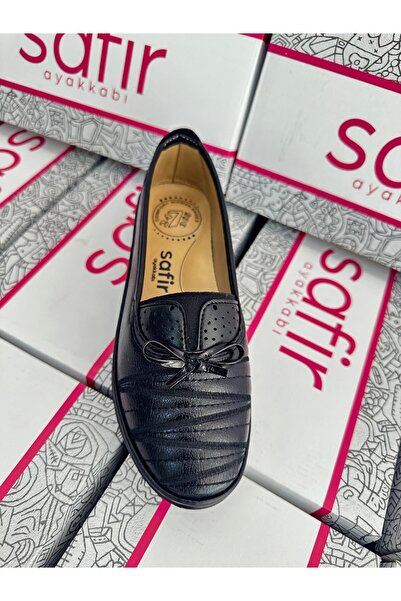 SAFİR Kadın Klasik Rahat Ortopedik Fiyonk Günlük Siyah Ayakkabı Anne Ayakkabı...
