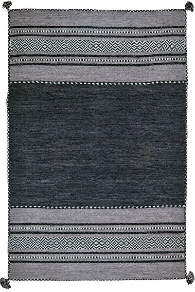 MYHOME HALI Trb-01 Iskandinav Pamuk Kilim El Dokuma Koyu Gri