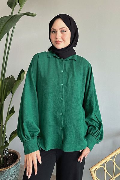 InStyle Emerald Green Casual Basic πουκάμισο