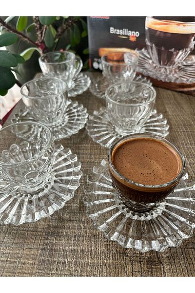 DİBA AVM 12 Piece Coffee Espresso Cup Set for 6 People - Glass Cup