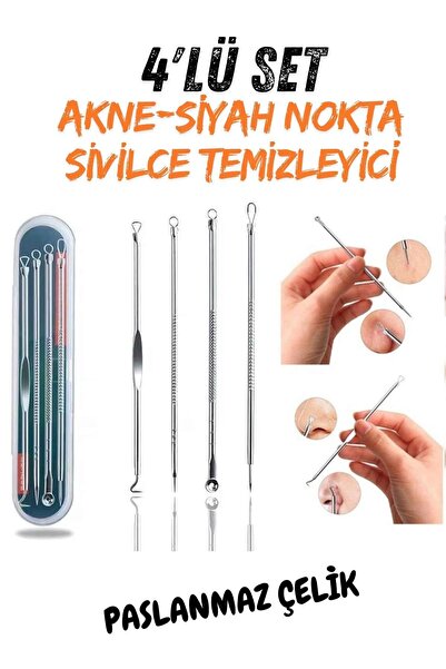 Aytan Home Akne-siyah Nokta Sivilce Temizleyici 4'lü Set Paslanmaz Çelik Gara...