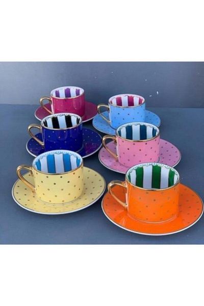 Kosova Polka Dot Colored Turkish Coffee Cup Set