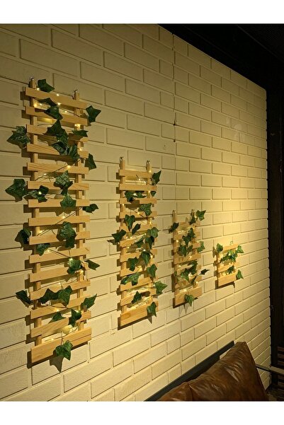 MSAĞWOODS Çam Ağacı Peri Ledli Ahşap Saksı Sarmaşıklı Standı Çiçeklik Kış Bahçesi Balkon Dekor Yapay Çiçek