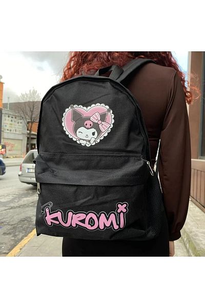 DEEFWEAR Heart Patterned Kuromi School Backpack with Water Bottle