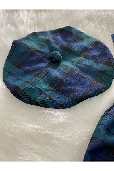 Eylülce Butik GREEN PLAIDED CHILDREN'S STRAP SHORTS SALOPET & RESSAM HAT & BOW TIE SET