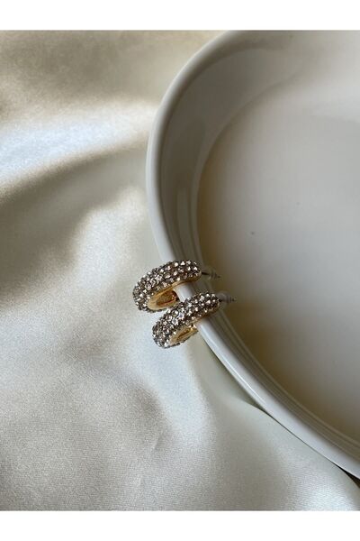 Lavian Accessories Gold Renk Zirkon Taşlı Halka Küpe