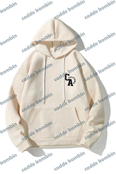 caddekombin هودي كبير الحجم للجنسين مطبوع باللون البيج كاليفورنيا