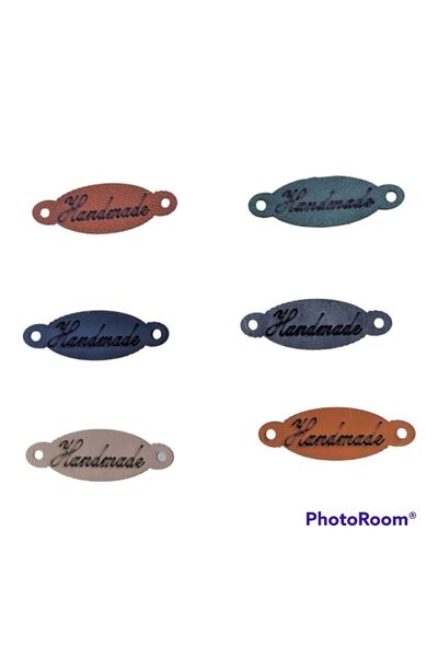 Zedhobi 12 Adet Renkli Handmade Yazılı Deri Etiket Oval Yandan Dikme Model