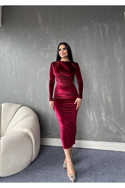 Love Fab Rochie midi din catifea cu guler asimetric