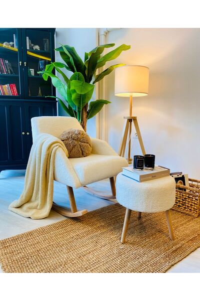 WEBPANYA MOBİLYA Sallanan Ahşap Ayaklı Kırık Beyaz Rengi Berjer Koltuk - Puf ...