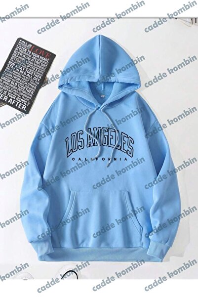caddekombin Unisex Los Angeles Bebe Mavisi Baskılı Oversize Üc İp