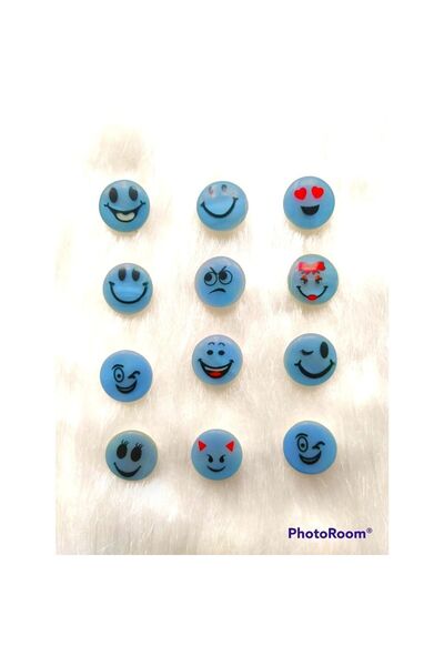 Zedhobi 60 Adet 15 Mm Yuvarlak Sarı Karışık Emoji Desenli Düğme