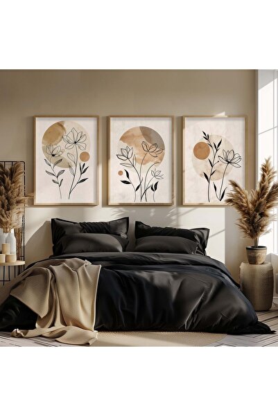 STARYUNA Pictură boho cu 3 flori cu cadru din lemn Yuna28