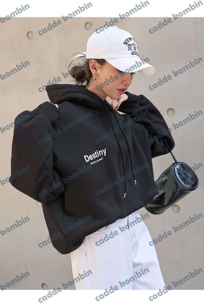 caddekombin هودي أسود كبير الحجم مطبوع عليه Destiny للجنسين