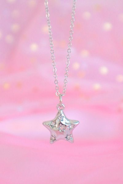 EFBUTİK Star Patterned Silver Mini Necklace - Chain and Stone Detail