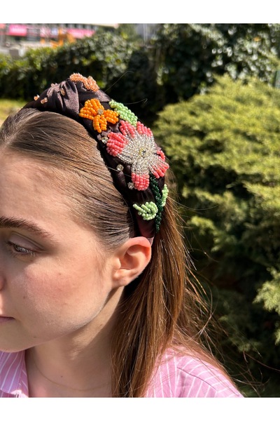 ByMerve Bym037 Tasarım El Işi Taç Çiçek Işlemeli Saç Aksesuarı Kına Düğün Niş...