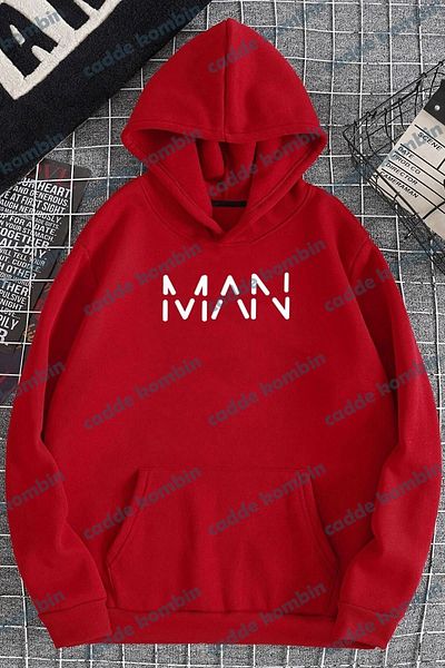 caddekombin Red Unisex Chest Printed Hoodie