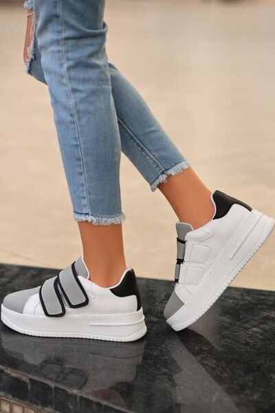 LOVİNS Gray Mupa Model Velcro High Sole Women's Walking Shoes