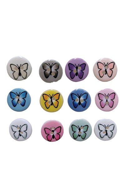 Zedhobi 60 Adet Renkli Kelebek Desenli Figürlü Düğme