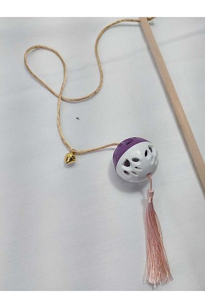 Be Cat Cat Fishing Rod, Rattle, Plastic, Colorful, Cat Patterned, Tasseled, Wooden Handle, Toy