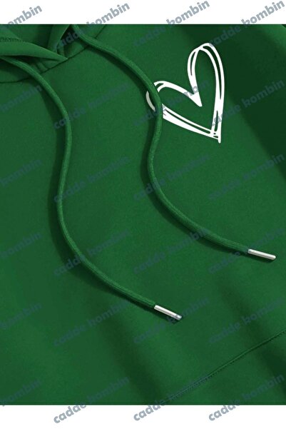 caddekombin Unisex Oversize Hoodie με στάμπα πράσινης καρδιάς