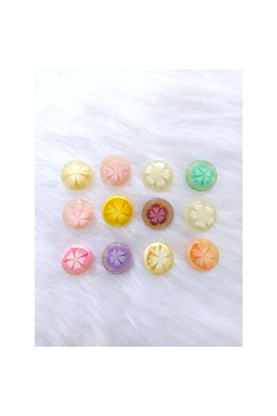 Zedhobi 24 Adet 13 Mm Yuvarlak Arkadan Delikli Renkli Çiçek Desenli Düğme